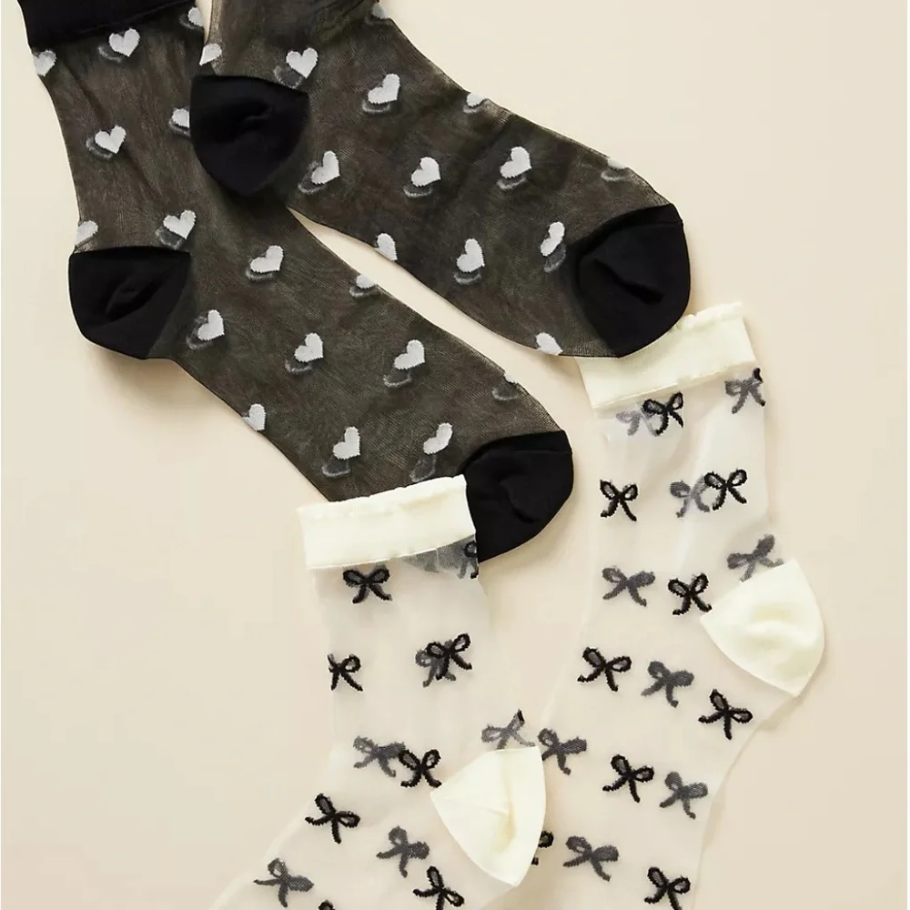 Anthropologie 2 Pack Heart and Bow Patterned Socks Set